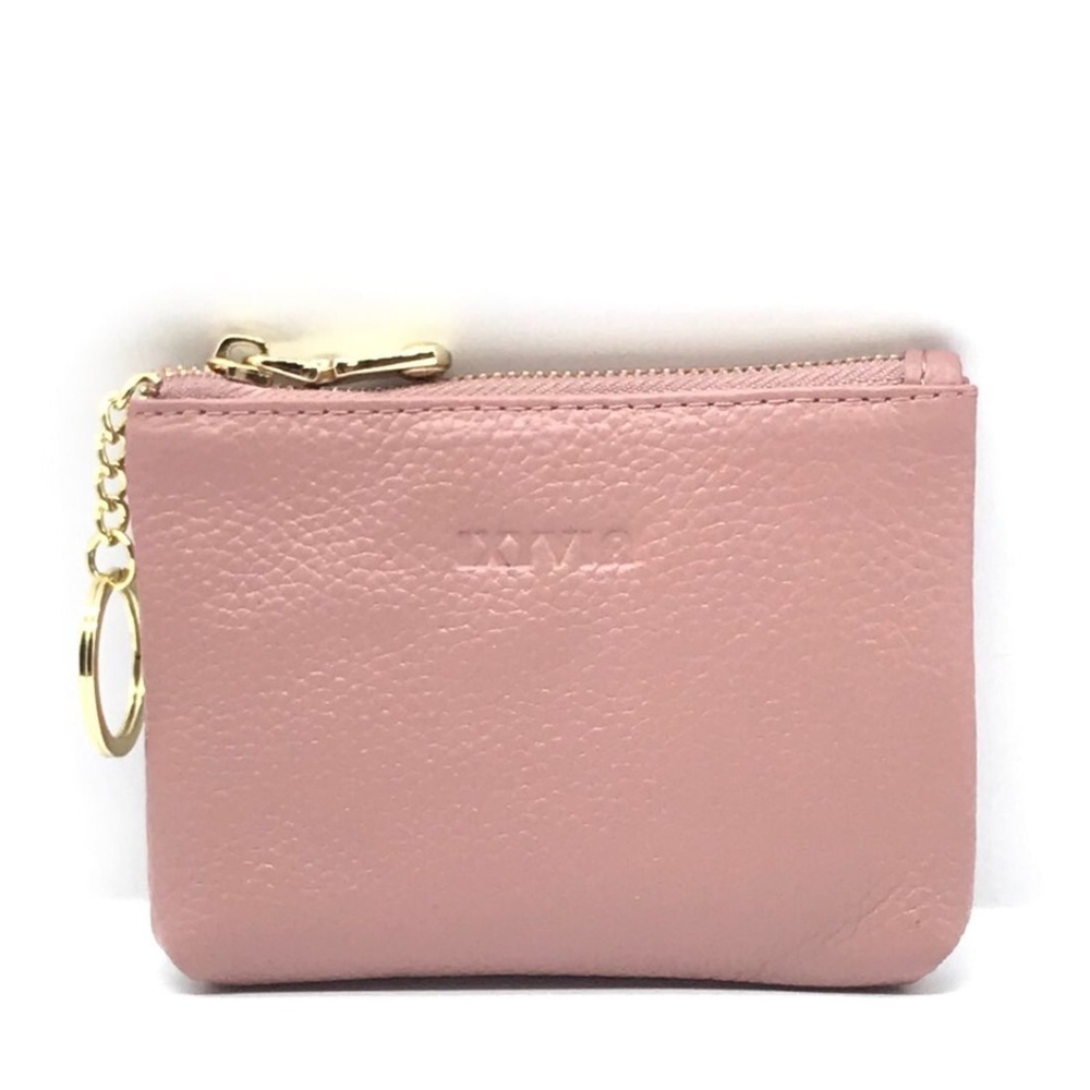 IXYVIA Leather Zip Coin Purse with Keychain Ring